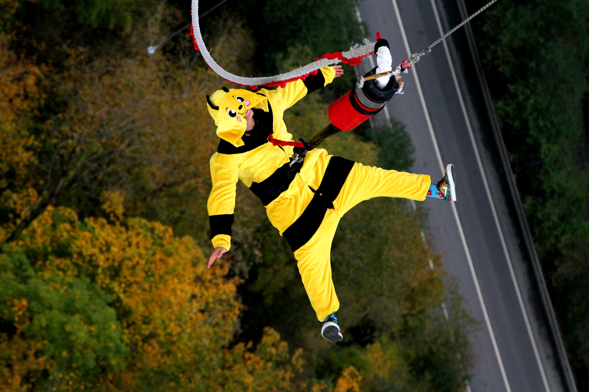 Прыжок на 207 м. в костюме пчелы