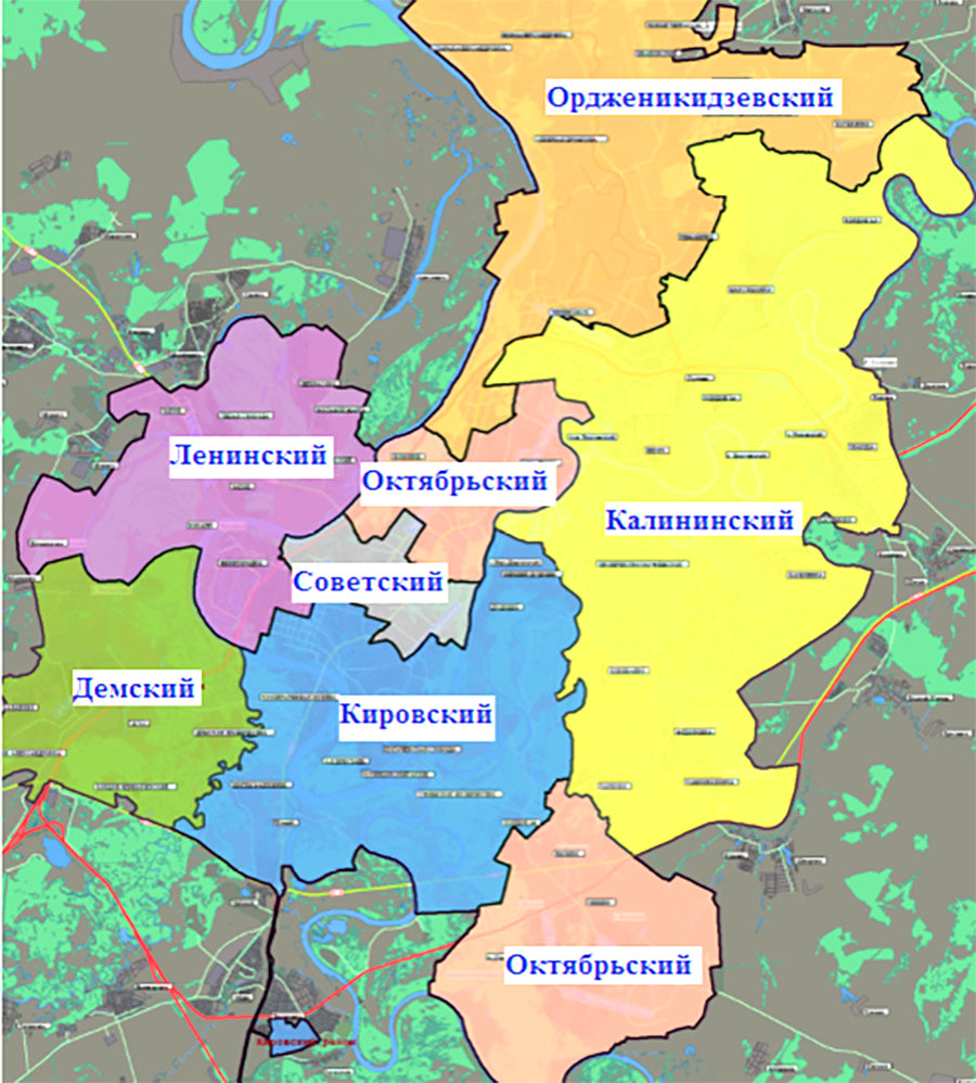Карта районов города Уфы