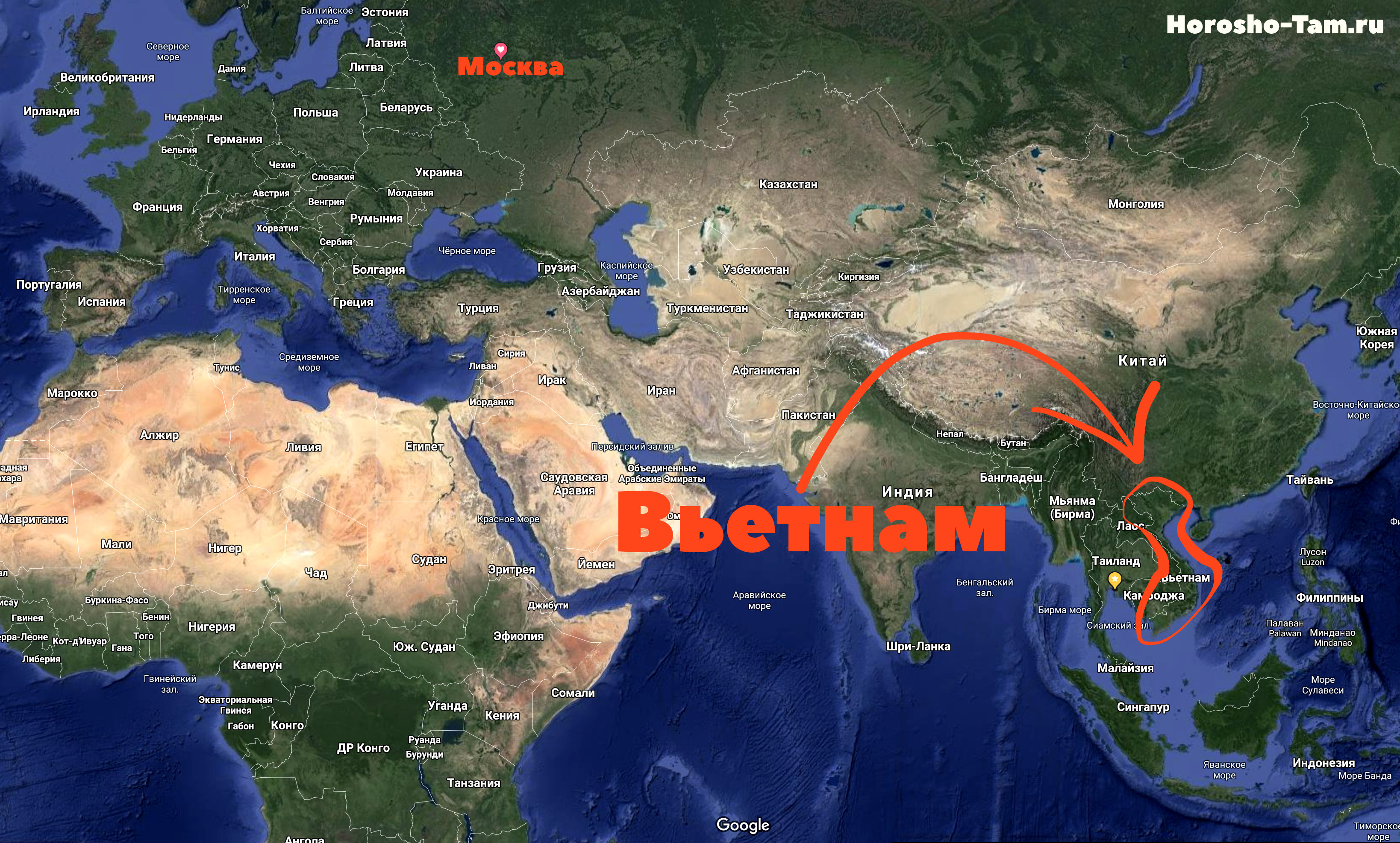 Расположение Вьетнама на карте мира