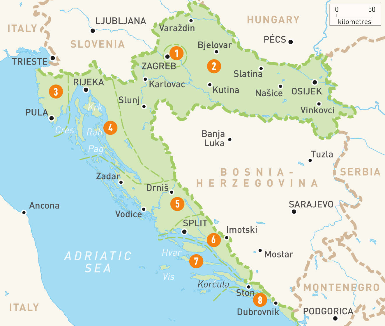 Карта хорватии на русском языке с городами подробная