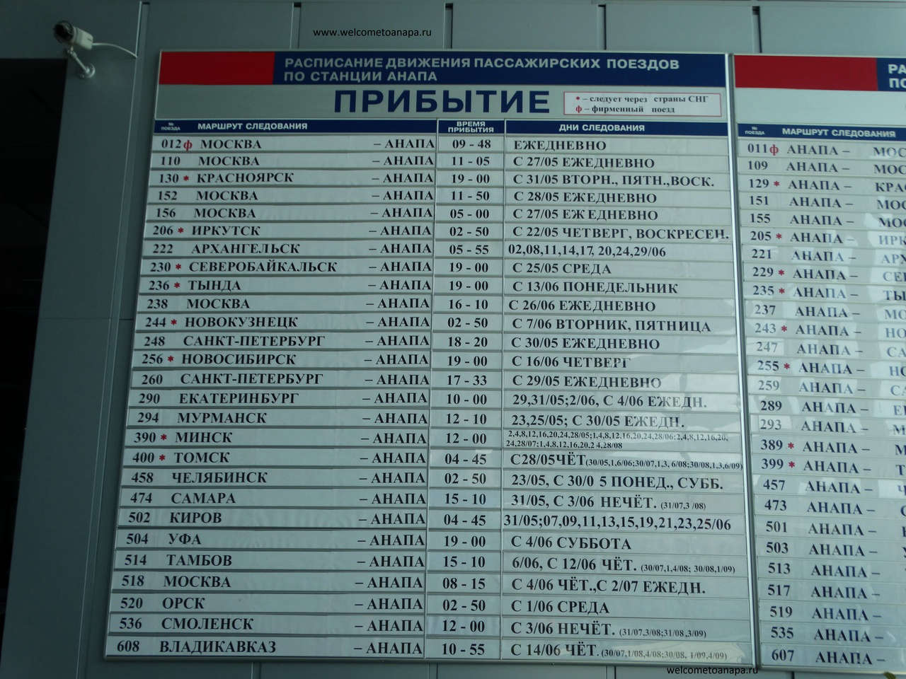 Расписание поездов Москва-Анапа