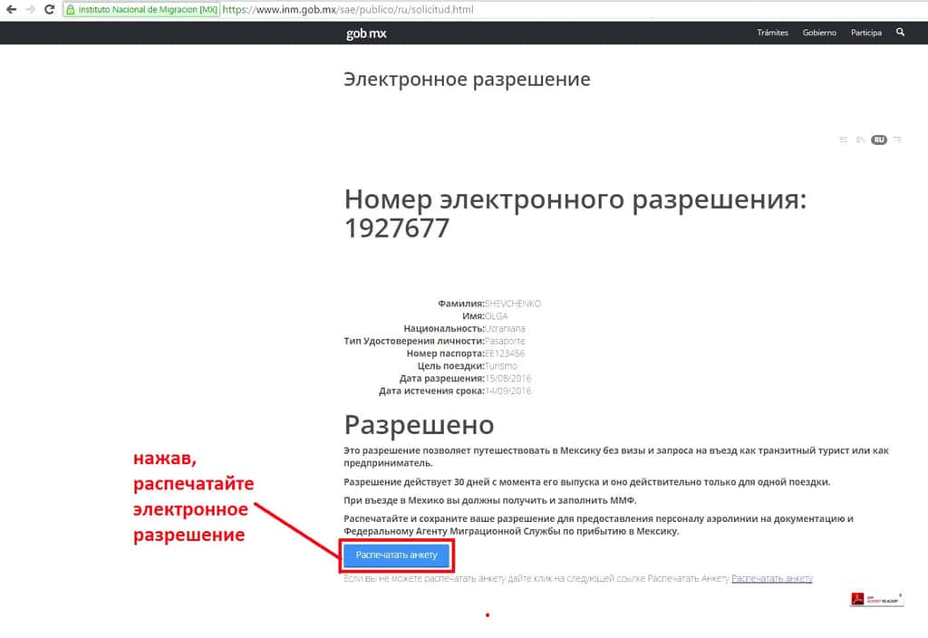 Вот так выглядит электронное разрешение