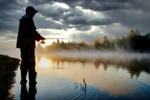 Рыбалка на озере со спиннингом