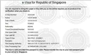 Так выглядит электронная виза в Сингапур