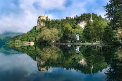 Горные озера Блед и Бохинь, панорама с горы Вогел на 1500 м