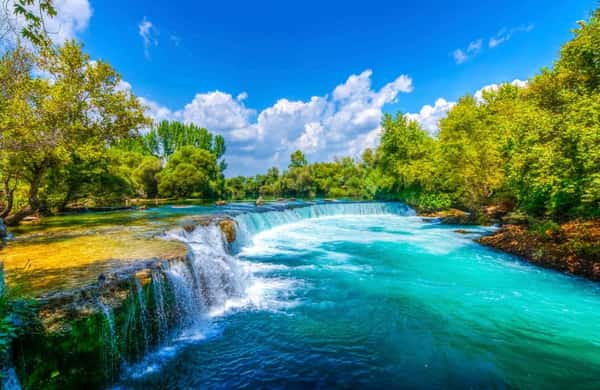Античный город Сиде, водопад Манавгат и орнаменты мечети Кулийе